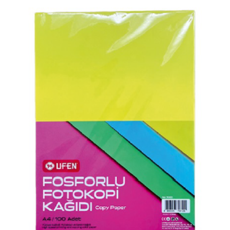 UFEN A4 FOSFORLU NEON FOTOKOPİ KAĞIDI RENKLİ 100LÜ