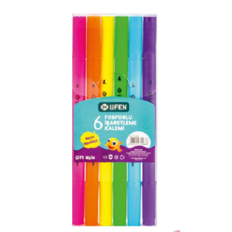 UFEN FOSFORLU ÇİFT UÇLU İŞARETLEME KALEMİ NEON 6LI