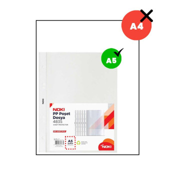 Noki 4835 Delikli Şeffaf Poşet Dosya A5 100'lü Paket Noki 4835 Delikli Şeffaf Poşet Dosya A5 100'lü Paket