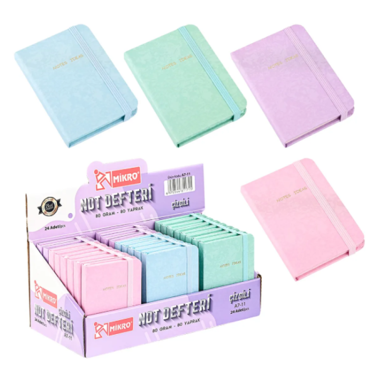 MİKRO A7-11 NOT DEFTERİ ÇİZGİLİ 80GR 80YP. LASTİKLİ 24LÜ MİKRO A7-11 NOT DEFTERİ ÇİZGİLİ 80GR 80YP. LASTİKLİ 24LÜ