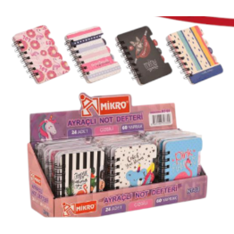 MİKRO NT-03 AYRAÇLI NOT DEFTERİ 60YP ÇİZGİLİ 8x10cm (BOX24)