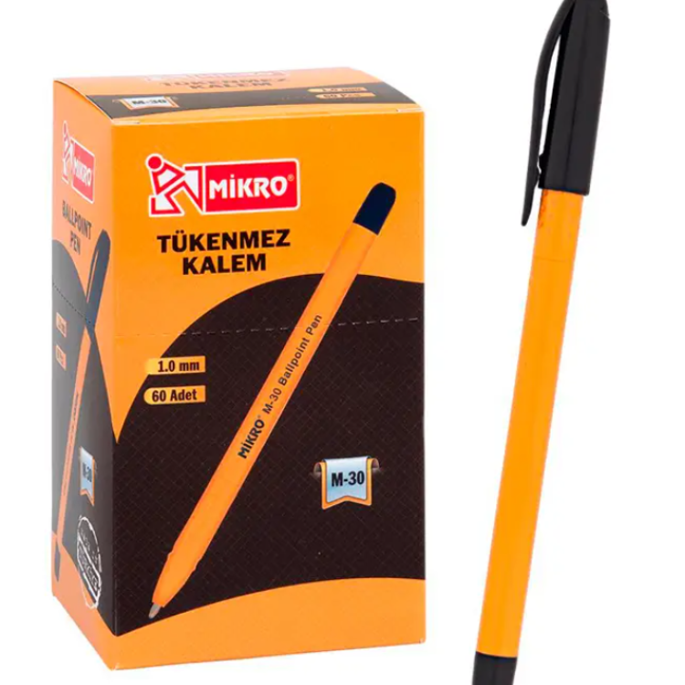MİKRO TÜKENMEZ  1.0mm KALEM M-30 60LI SİYAH