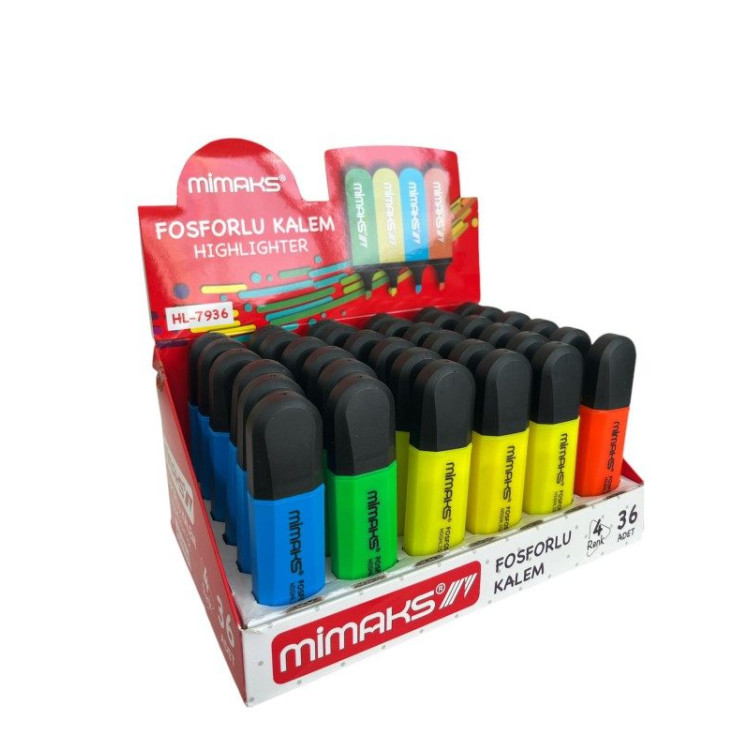 MİMAKS HL-7936 FOSFORLU İŞARET KALEMİ 36LI