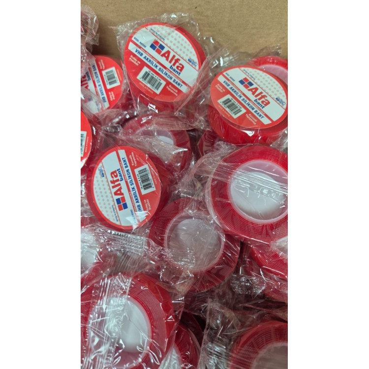 KIRMIZI 18MMX2YRD AKRİLİK SİLİKONİZE ÇİFT TARAFLI BANT