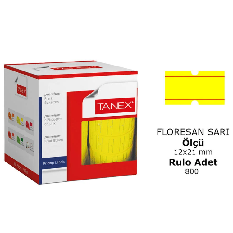 TANEX SARI FİYAT ETİKETİ  12X21MM 24lü