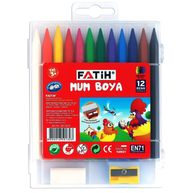 FATİH 50130 POLYMER 12 RENK UZUN MUM BOYA 12Lİ