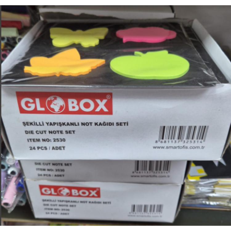 GLOBOX 2530 ŞEKİLLİ YAPIŞKANLI NOTLUK POST-İT 4LÜ ETİKET (BOX12)