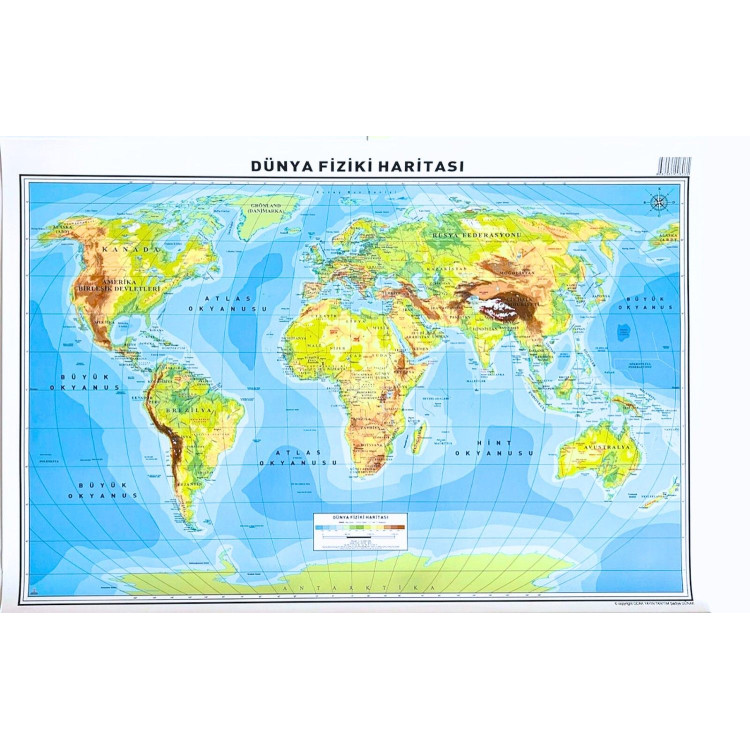 ODAK DÜNYA HARİTASI FİZİKİ-SİYASİ 50X70 5Lİ