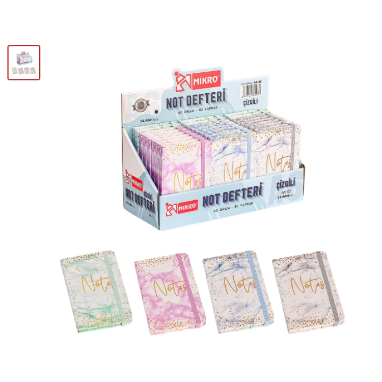 MİKRO A6-05 NOT DEFTERİ ÇİZGİLİ 80GR 80YP. LASTİKLİ 24LÜ MİKRO A6-05 NOT DEFTERİ ÇİZGİLİ 80GR 80YP. LASTİKLİ 24LÜ
