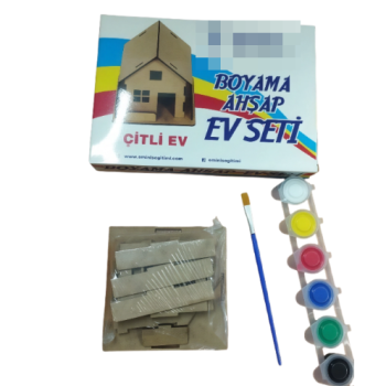 Boyama Ahşap Çitli Ev Seti -boyanabilir