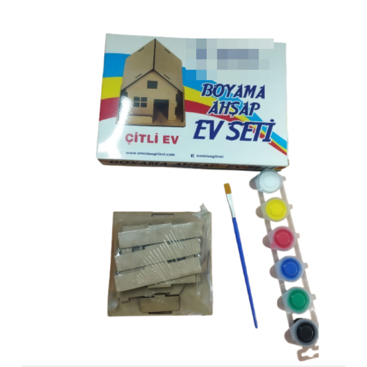 Boyama Ahşap Çitli Ev Seti -boyanabilir