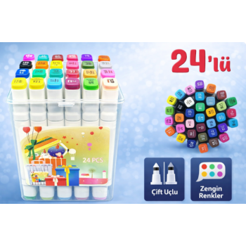 ÇİFT TARAFLI KUTULU MARKER ÇİZİM KALEMİ  24LÜ