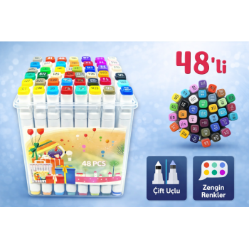 ÇİFT TARAFLI KUTULU MARKER ÇİZİM KALEMİ  48LI
