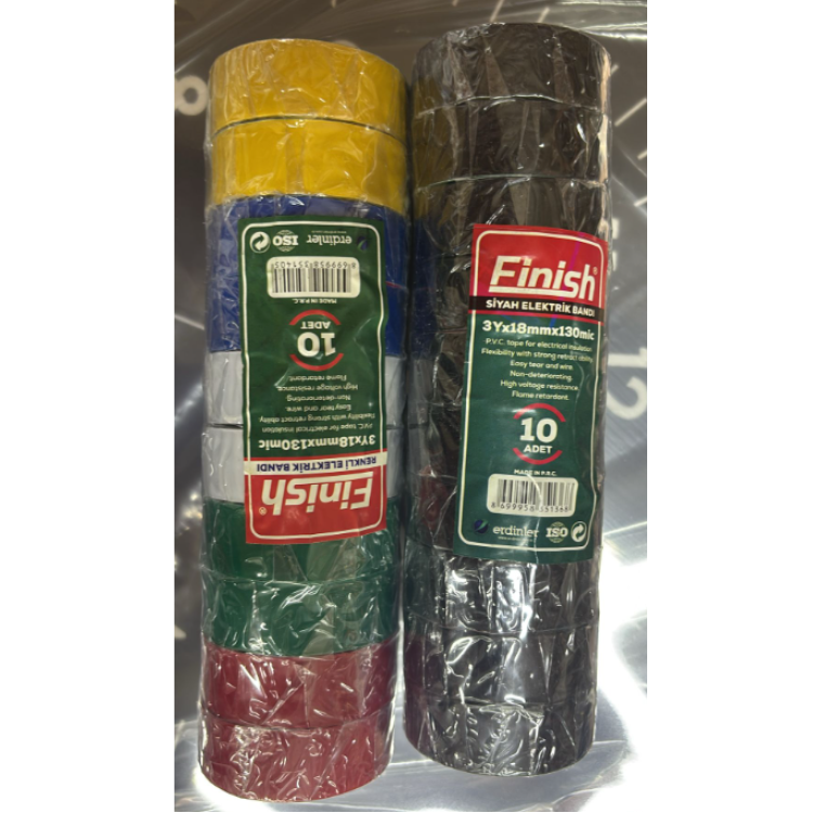 FİNİSH  İZOLASYON ELEKTRİK BANTI RENKLİ - SİYAH 10LU