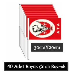 Battal Çıtalı Kaüıt Bayrak 40lı -Atatürk- büyük boy sopalı