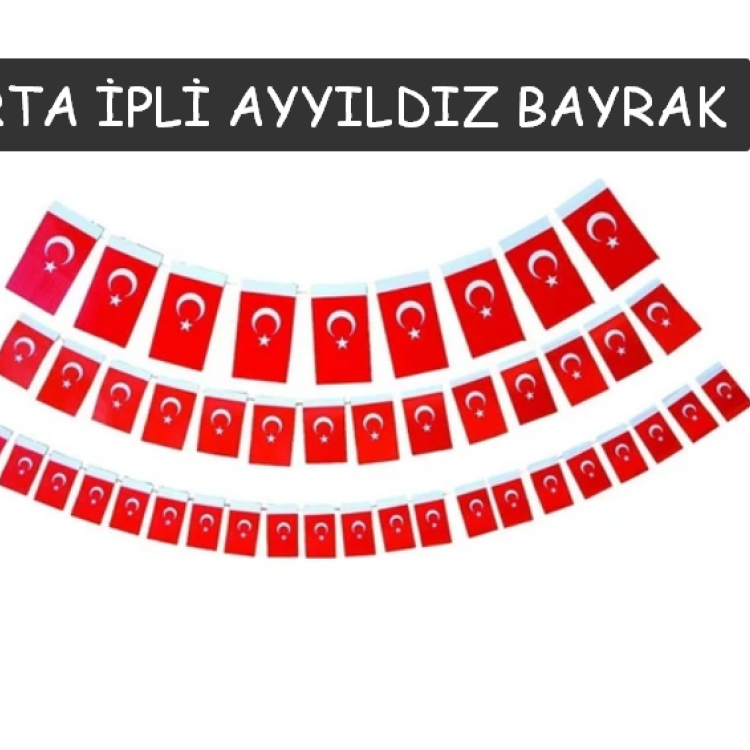 Orta İpli Kağıt Bayrak 40li -Ay Yıldız- 10lu lastikli
