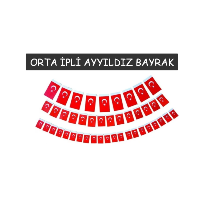 Orta İpli Kağıt Bayrak 40li -Ay Yıldız- 10lu lastikli