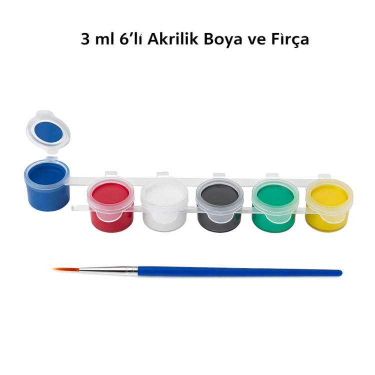 Akrilik Mini Boya Set 3ml 6 Renk Fırça Hediyeli