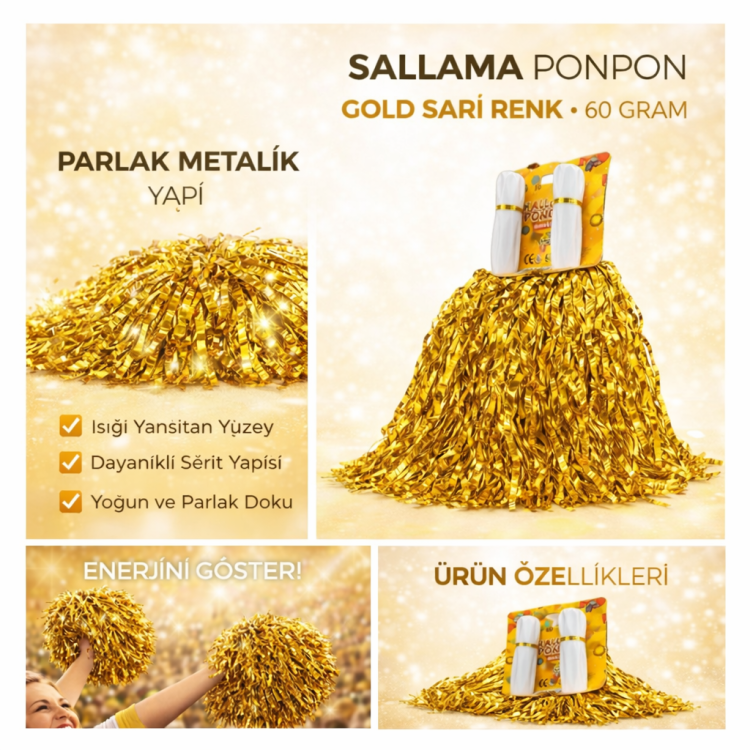 EXTRA DOLGUN PONPON METALİK 2Lİ -GOLD/SARI