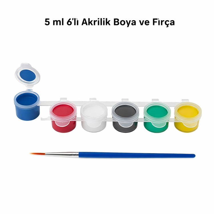 Akrilik Mini Boya Set 5ml 6 Renk Fırça Hediyeli