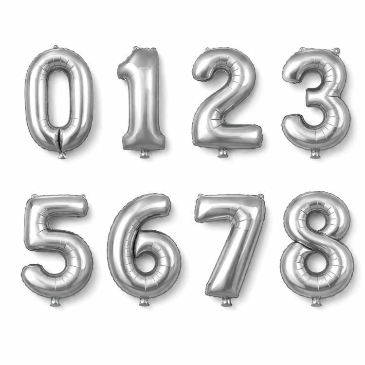 RAKAM 34 İNC GÜMÜŞ RENK BALON 76 CM (10LUSET)