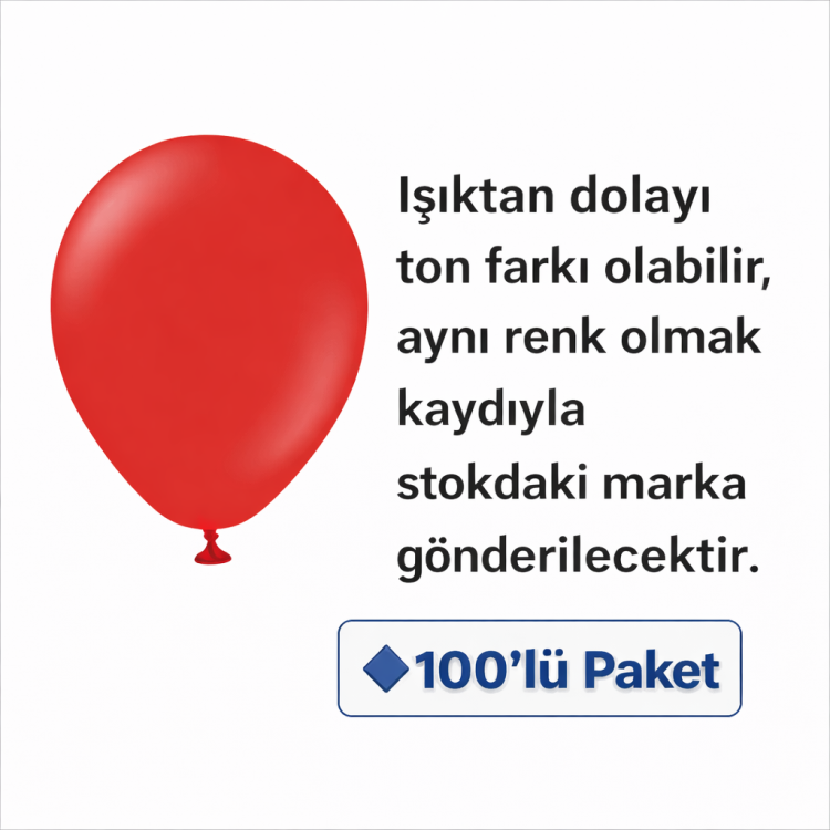 BALON KIRMIZI 12 İNC (POŞET100) *23nisan