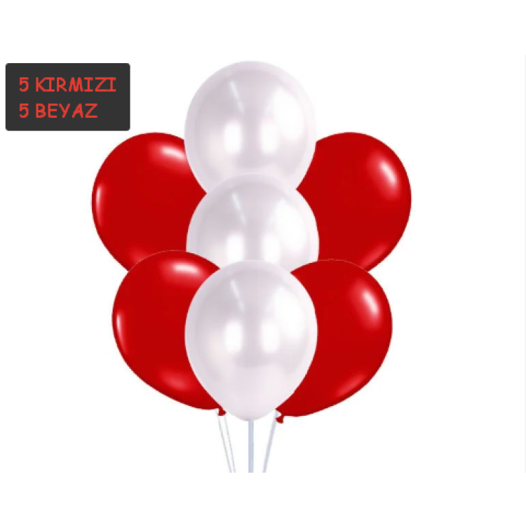 BALON BEYAZ+KIRMIZI (POŞET10) *23nisan