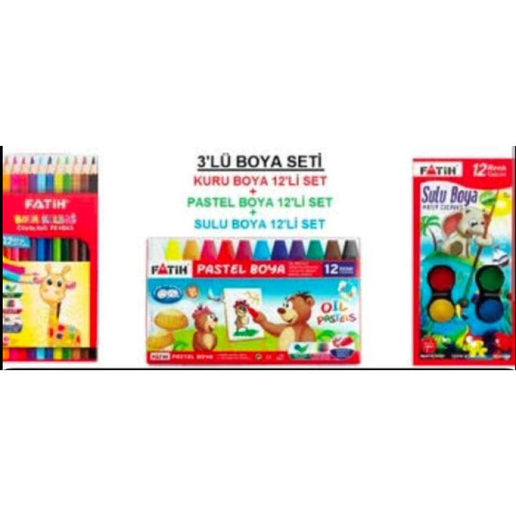 FATİH 12RENK PASTEL+KURU+SULU 3LÜ SET *K