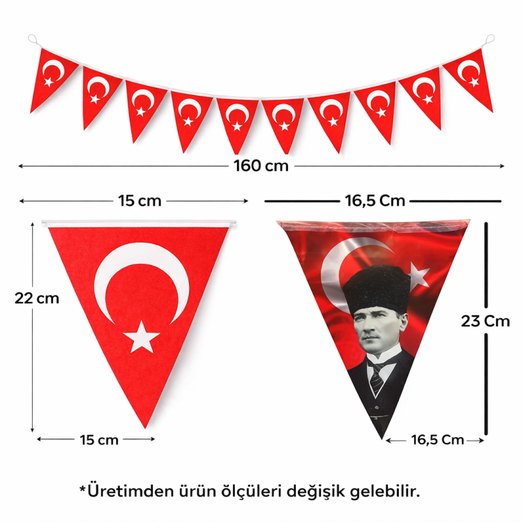 Üçgen Kağıt Flama BAYRAK - ATA (100SET KARIŞIK) *23nisan