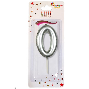 ORTA BOY 0 RAKAM GÜMÜŞ MUM 10CM PK:24 KL:600