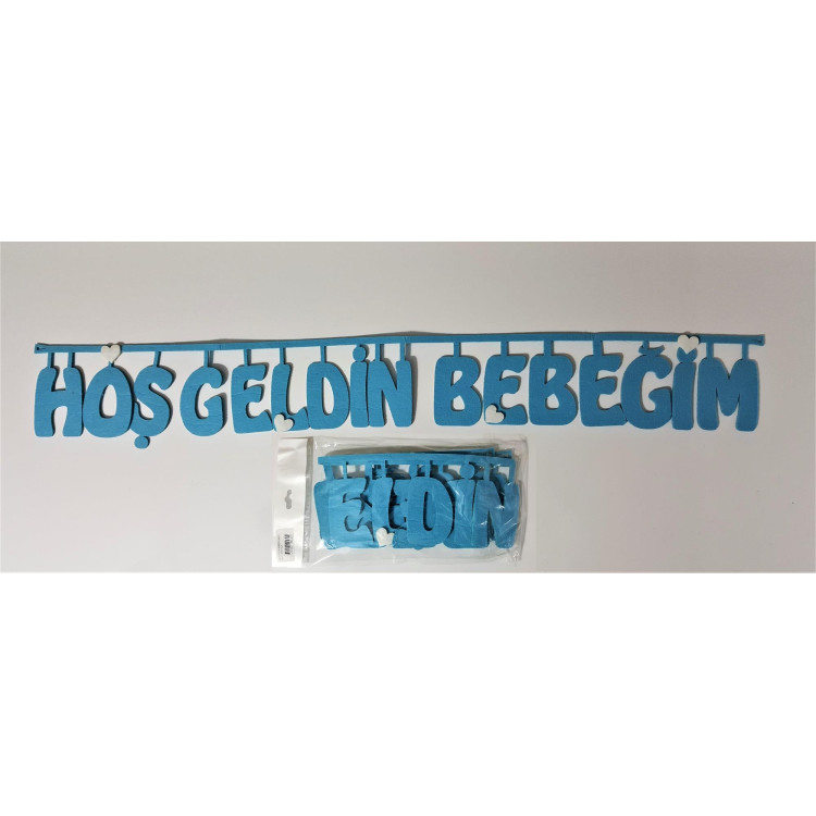 HOŞGELDİN BEBEĞİM MAVİ KEÇE UZAR YAZI