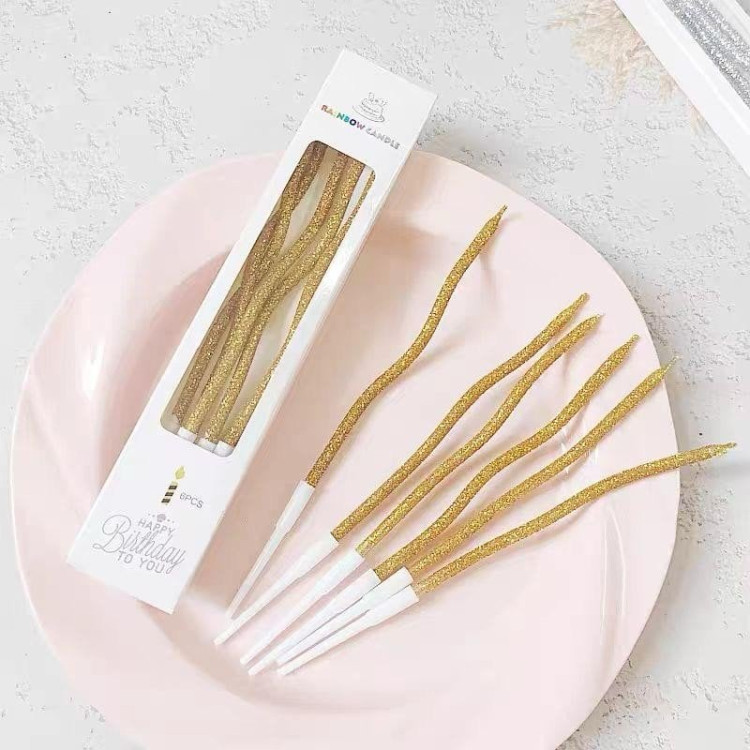 6 LI SİMLİ KIVRIMLI GOLD MUM 16CM