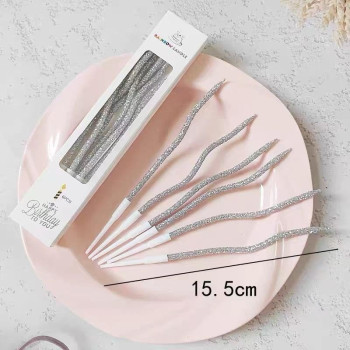 6 LI KIVRIMLI SİMLİ GÜMÜŞ MUM 16 CM