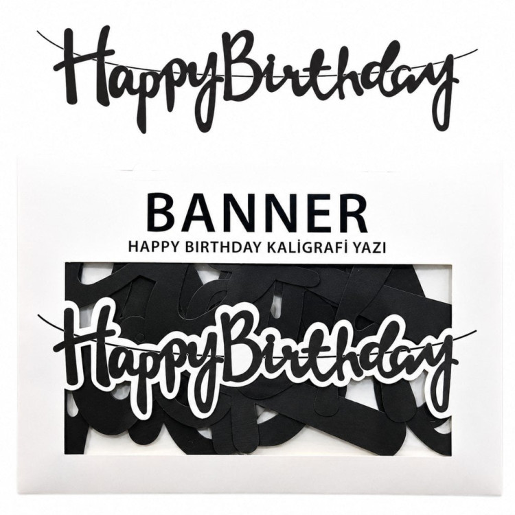 BANNER EL YAZILI HAPPY BİRTHDAY SİYAH UZAR YAZI