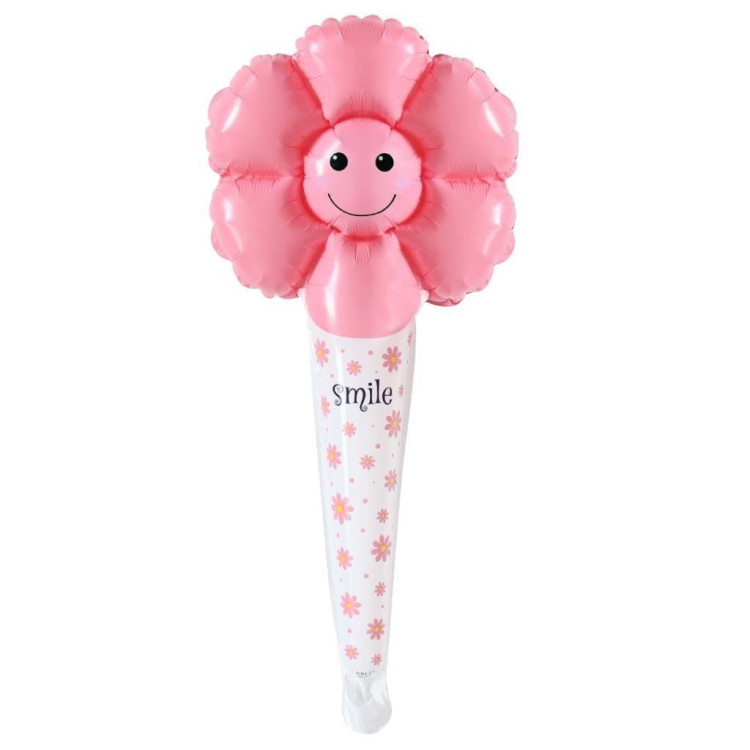 SAPLI GÜLEN YÜZ PAPATYA PEMBE FOLYO BALON