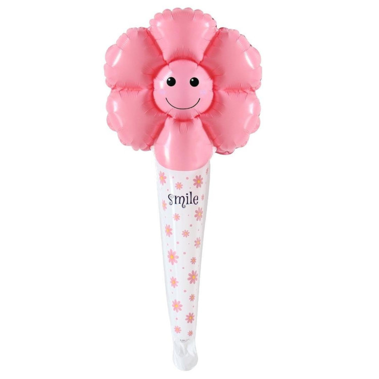 SAPLI GÜLEN YÜZ PAPATYA PEMBE FOLYO BALON