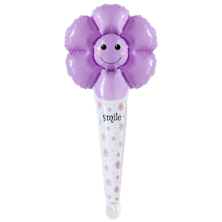 SAPLI GÜLENYÜZ PAPATYA MOR FOLYO BALON