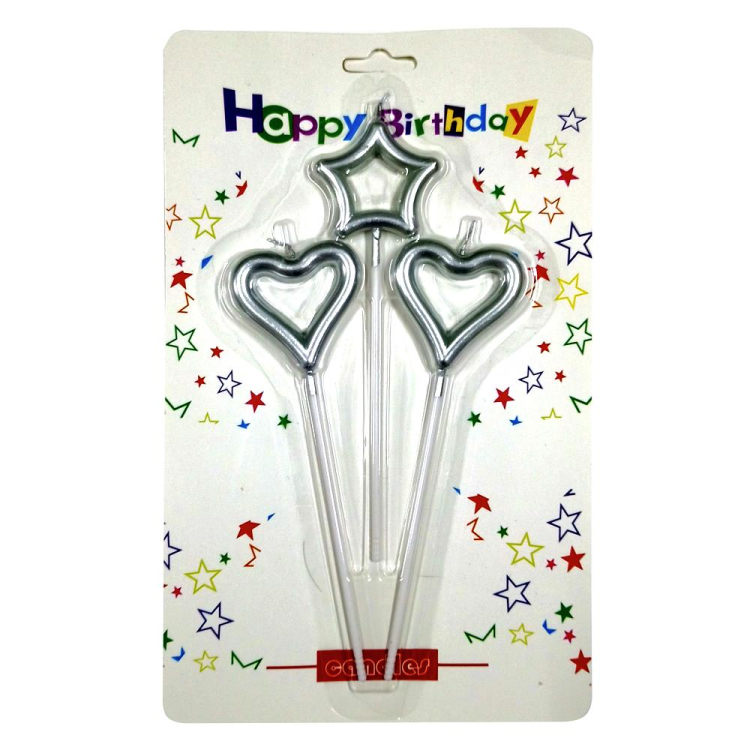 3 LÜ ÇUBUKLU ORTASI BOŞ 1 YILDIZ 2 KALP GÜMÜŞ MUM PK:24 KL:360