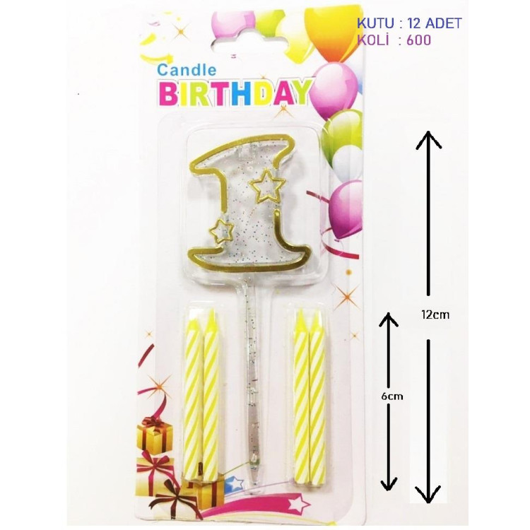 MİKA ŞEFFAF 1 RAKAM GOLD MUM 12CM MİKA ŞEFFAF 1 RAKAM GOLD MUM 12CM