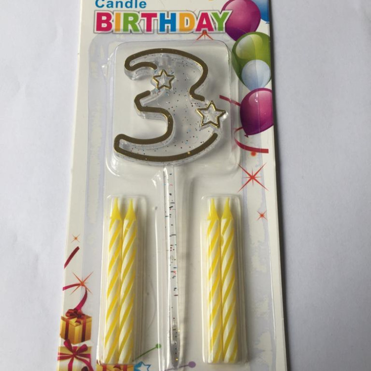 MİKA ŞEFFAF 3 RAKAM GOLD MUM 12CM MİKA ŞEFFAF 3 RAKAM GOLD MUM 12CM