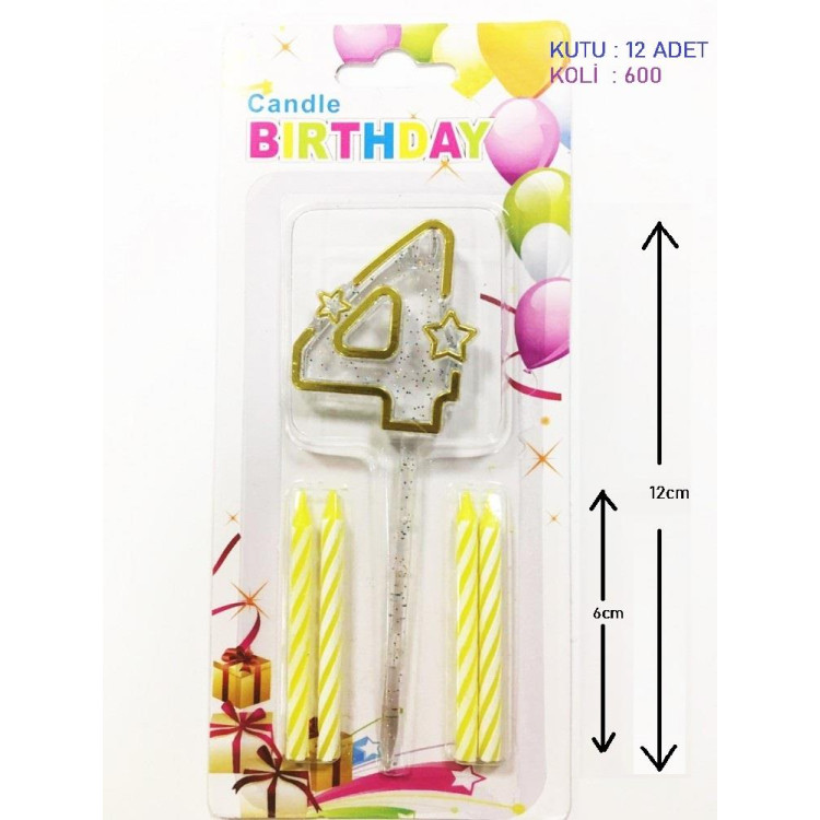 MİKA ŞEFFAF 4 RAKAM GOLD MUM 12CM MİKA ŞEFFAF 4 RAKAM GOLD MUM 12CM