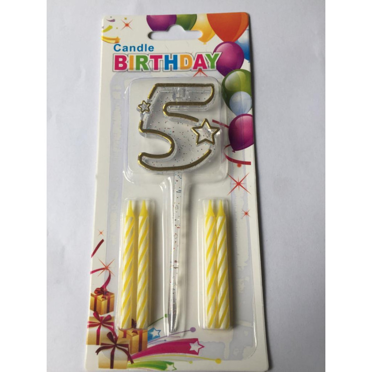 MİKA ŞEFFAF 5 RAKAM GOLD MUM 12CM