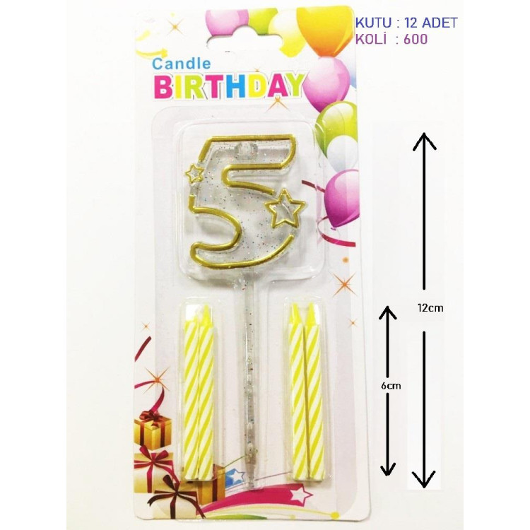 MİKA ŞEFFAF 5 RAKAM GOLD MUM 12CM
