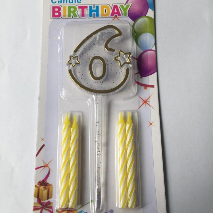 MİKA ŞEFFAF 6 RAKAM GOLD MUM 12CM