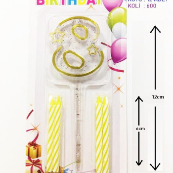 MİKA ŞEFFAF 8 RAKAM GOLD MUM 12CM PK:12 KL:600 MİKA ŞEFFAF 8 RAKAM GOLD MUM 12CM PK:12 KL:600