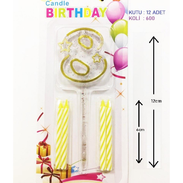 MİKA ŞEFFAF 8 RAKAM GOLD MUM 12CM