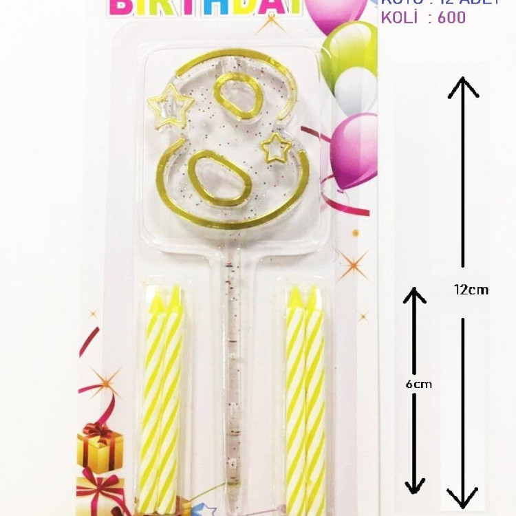 MİKA ŞEFFAF 8 RAKAM GOLD MUM 12CM