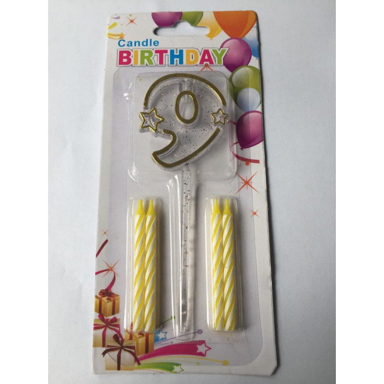 MİKA ŞEFFAF 9 RAKAM GOLD MUM 12CM