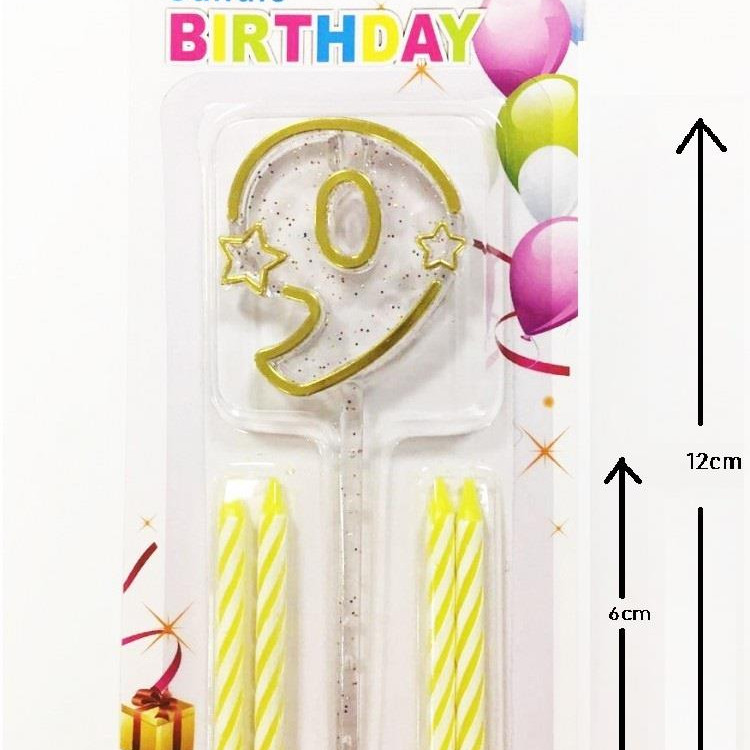 MİKA ŞEFFAF 9 RAKAM GOLD MUM 12CM