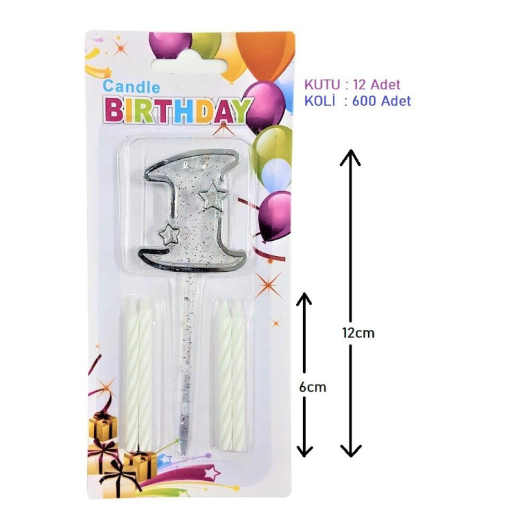 MİKA ŞEFFAF 1 RAKAM GÜMÜŞ MUM 12CM